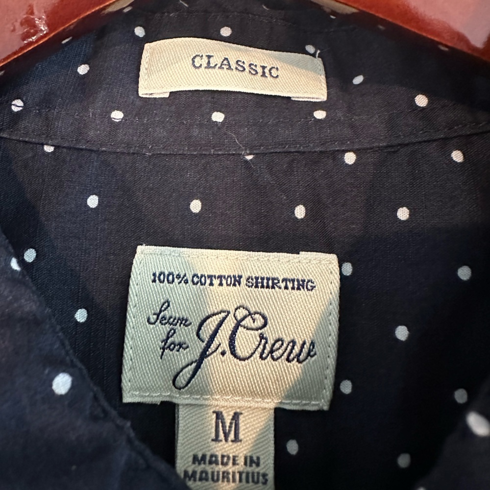 J. Crew Blue and White Polka dot Casual Button Down Shirt - Picture 3 of 6